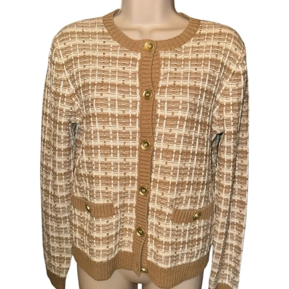 J. Crew heather oatmeal tweedy Lady Cardigan Sweater heather oatmeal tweed combo
